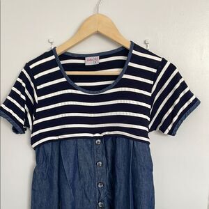 Striped Navy and Denim Dress feeding nursing maternity size M